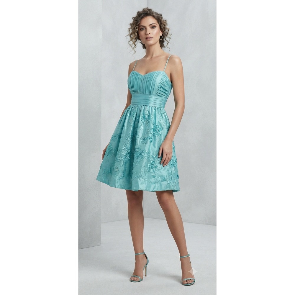 City Triangles Aqua Blue Floral Embroidered Cocktail Dress Womens Size 9 Party